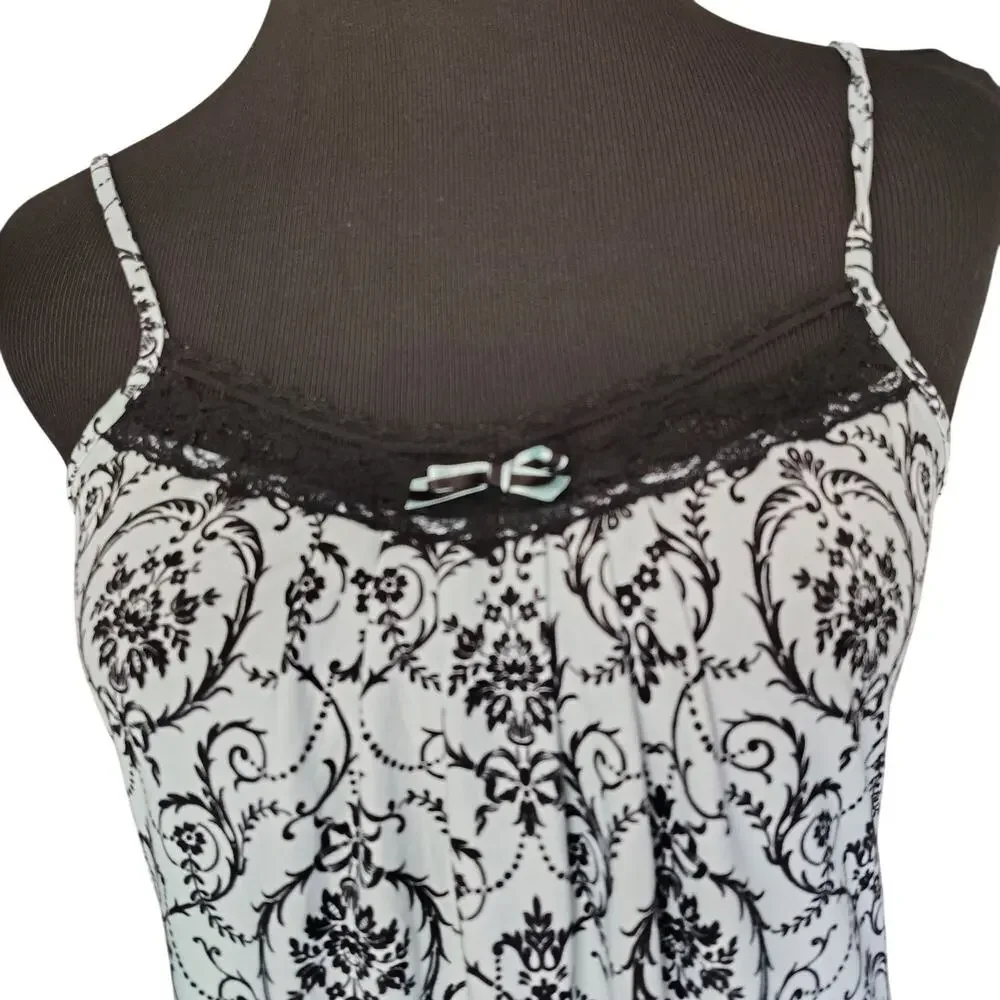 Damask Intimates Babydoll Nightgown Women's Small Black Lace Silky Slip Chemise